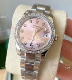 Swiss Copy Rolex 31mm Datejust Diamonds Bezel Pink Dial Oyster Bracelet